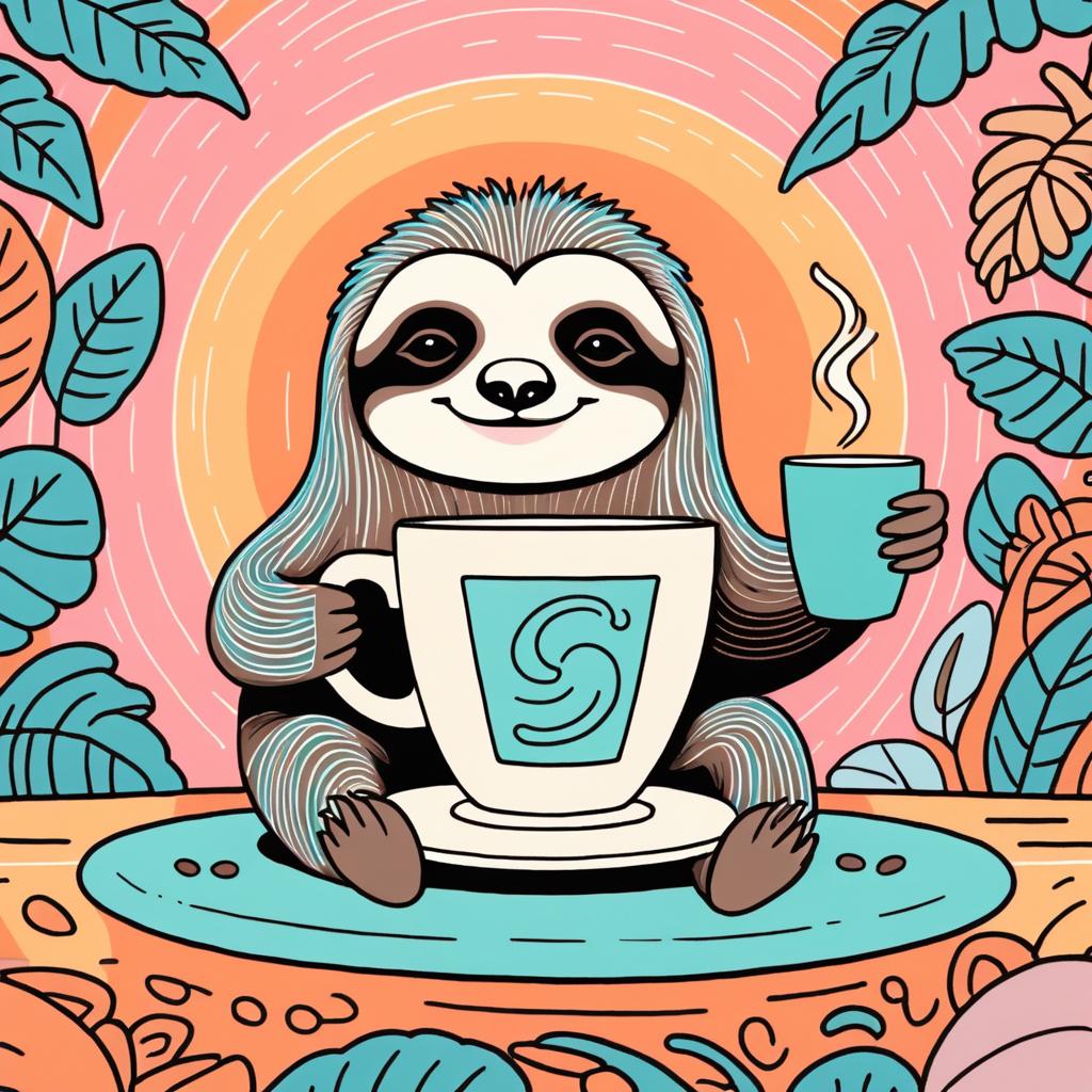 Chill Sloth Enjoying Coffee in Pastels