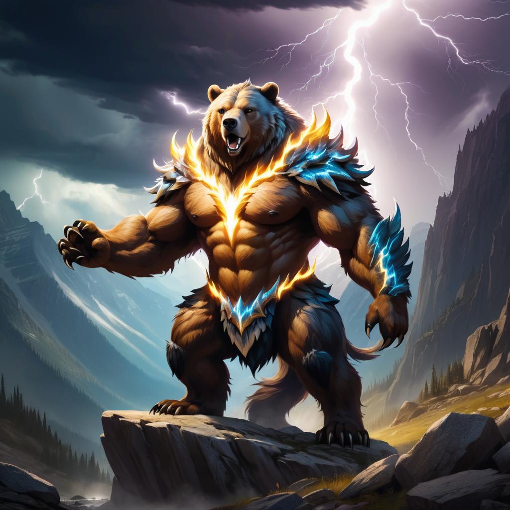 Fearsome Centaur-Bear in Lightning Storm