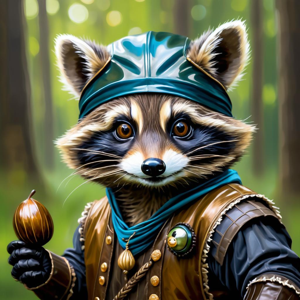 Whimsical Raccoon Portrait with Acorn