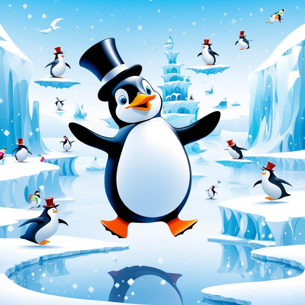 Dancing Penguin in a Whimsical Wonderland