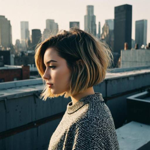 Young Woman with Textured Bob Hairstyle on Rooftop