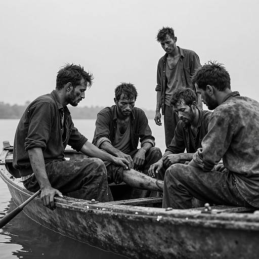 Intense Scene in a Cramped Boat