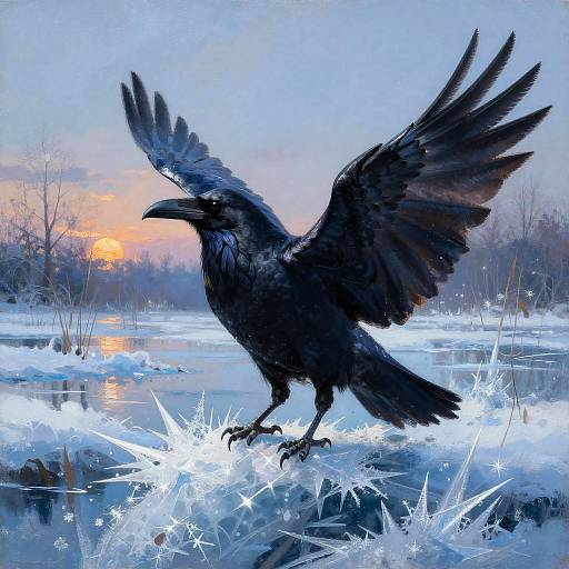 Shard-Winged Raven in Icy Twilight