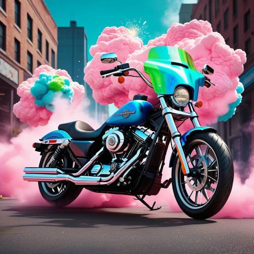 Vibrant Motorcycle Art with Cotton Candy Vibrant Motorcycle Art with Cotton Candy