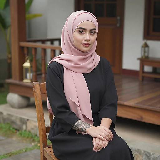 Young Woman in Pink Hijab with Tattoo
