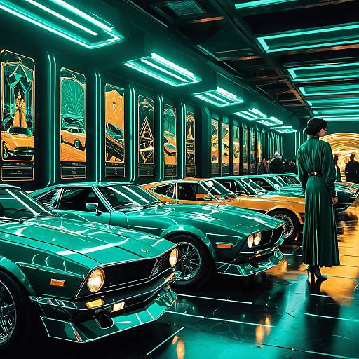 Futuristic Sports Car Show with Emerald-Clad Model