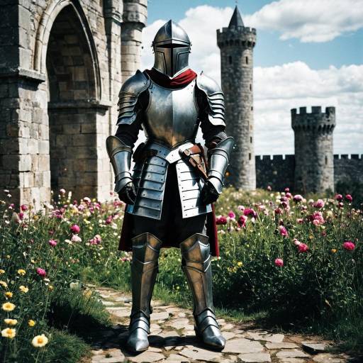 Knight in Full Armor by Castle Pillar