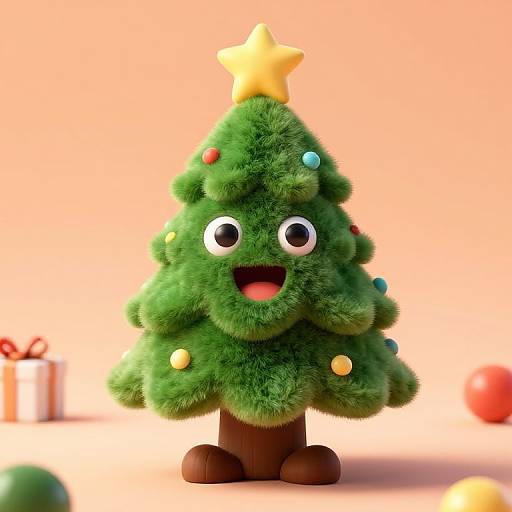 Realistic Cute Retro Christmas Tree Character