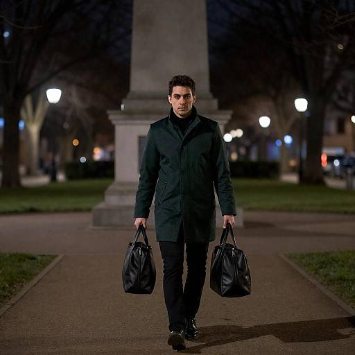 Mysterious Man Walking in Night Park