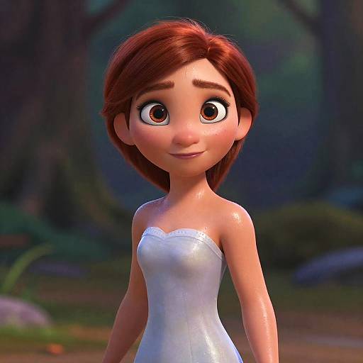 Redhead Animated Woman in White Gown