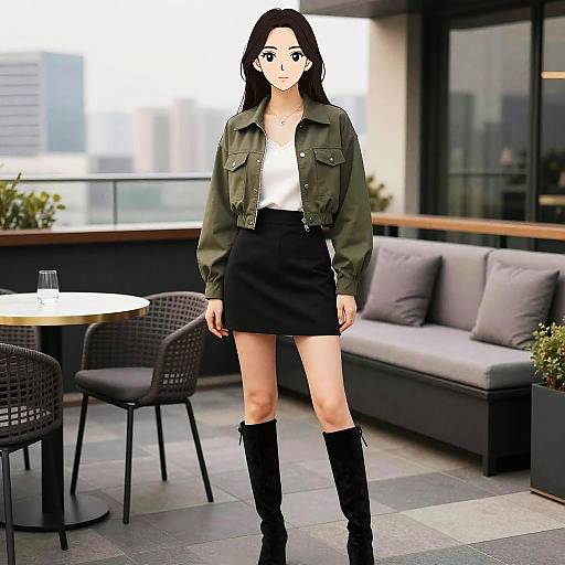 Stylish Woman at Rooftop Bar