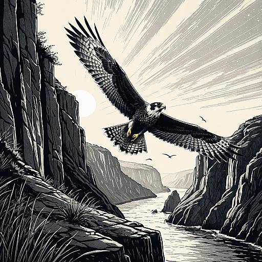 Emotional Sketch of a Soaring Falcon