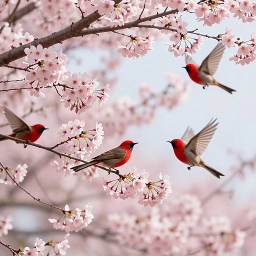 Cherry Blossoms and Crimson Birds Symphony