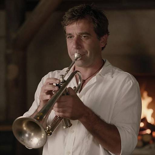 Firelit Trumpeter in Rustic Tree Setting