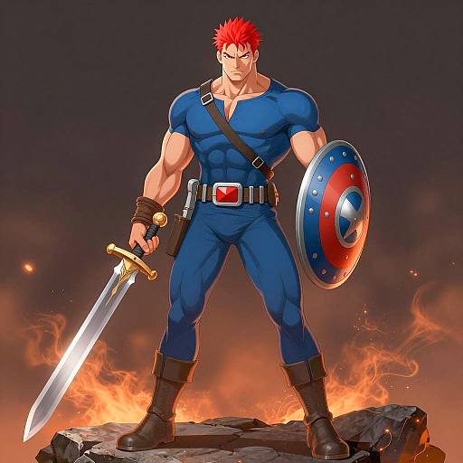 Muscular Male Warrior with Sword and Shield