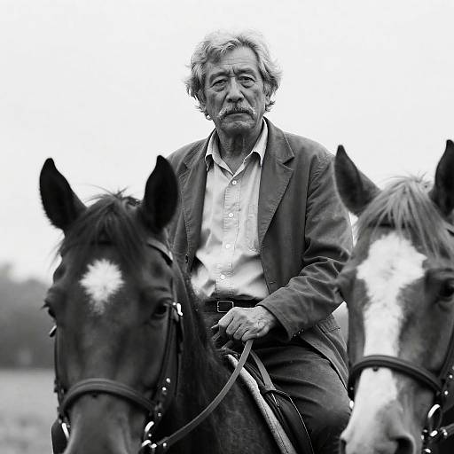 Serious Cowboy Riding in Black and White