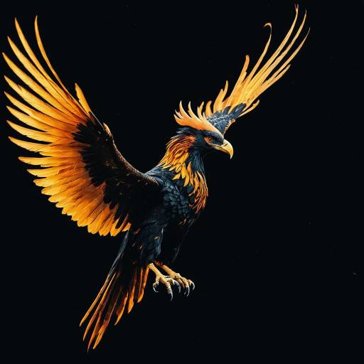 Fiery Amber Phoenix in Flight