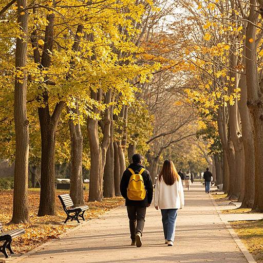 Autumn Park Walk in Warm Sunlight