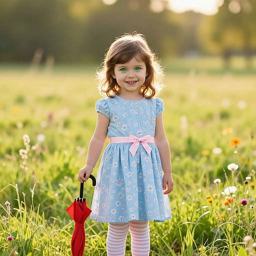 Joyful Girl in Sunny Meadow