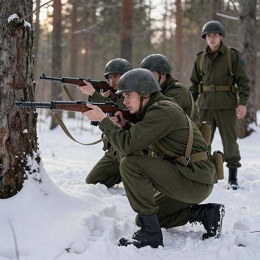 Soldiers in Snowy Forest Ambush