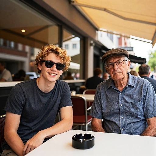 Candid Café Conversation between Two Men