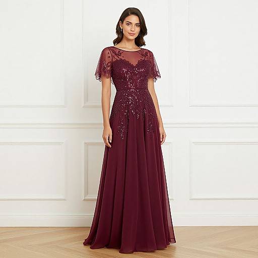 Elegant Woman in Wine-Red Evening Gown