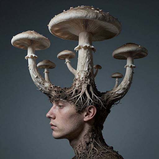 Surreal Abstracted Head with Fungi Growth