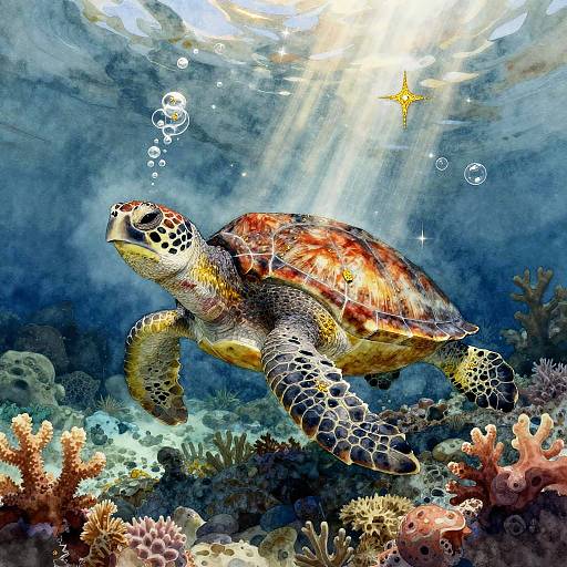 Wise Sea Turtle in Magical Reef
