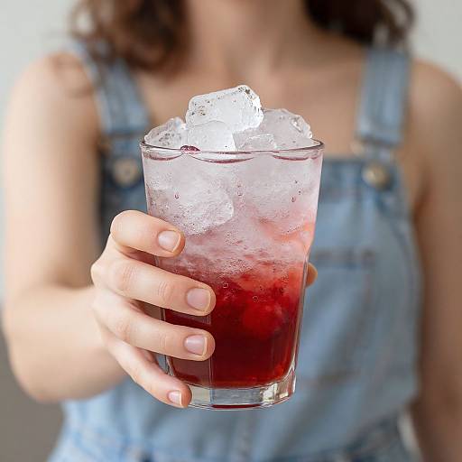 Woman Holding Raspberry Ice Glass