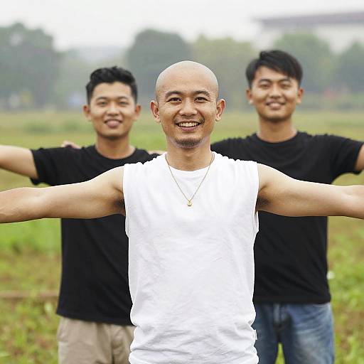 Smiling Boys Outdoors in Casual Shirts