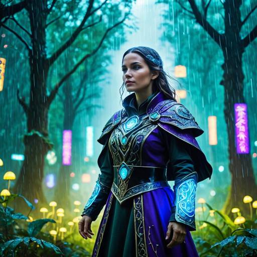 Hyperrealistic Fantasy Mage in Neon Forest