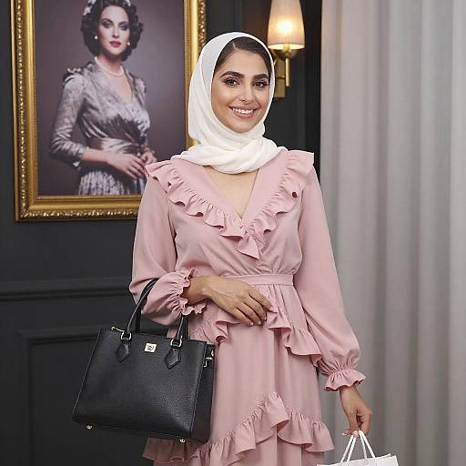 Smiling Woman in Elegant Hijab Outfit