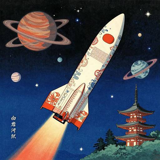 Ornate Space Rocket in Celestial Scene