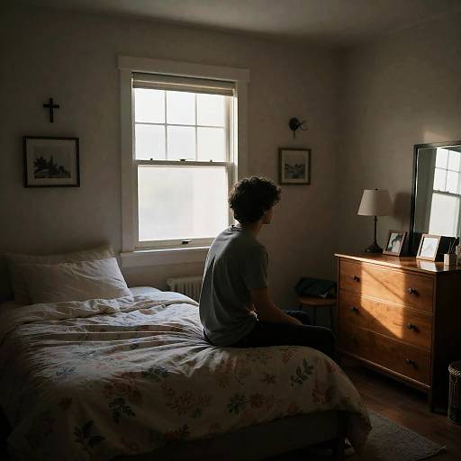 Serene Bedroom Scene with Young Man