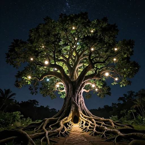Majestic Glowing Tree Under Starry Sky