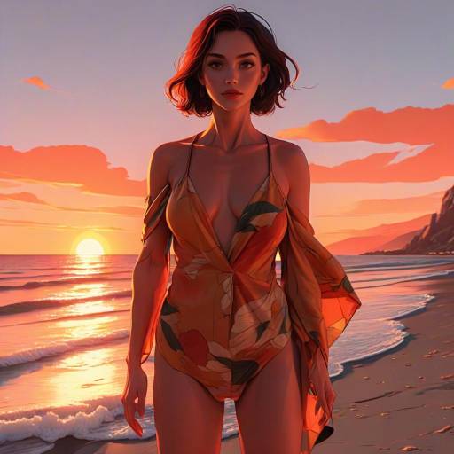 Serene Beachside Woman at Sunset