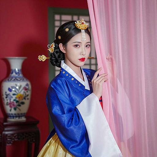 Elegant Asian Woman in Traditional Hanbok