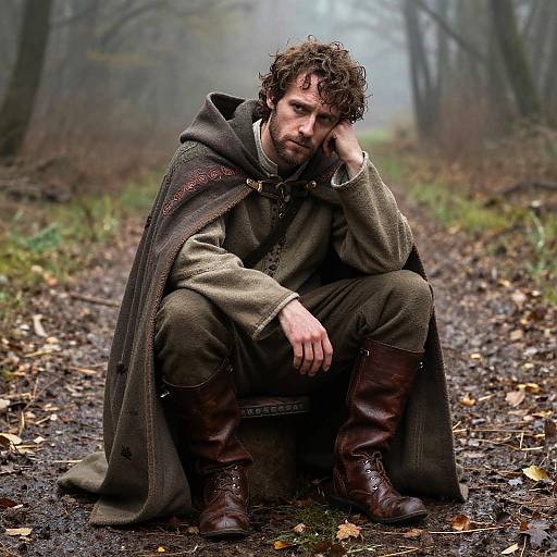 Medieval Traveler in Misty Forest