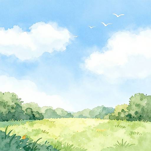 Peaceful Sunny Yard in Watercolor
