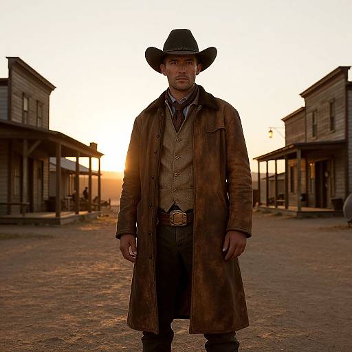 Rugged Cowboy in Wild West Town