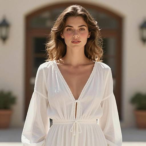 Serene Young Woman in White Dress