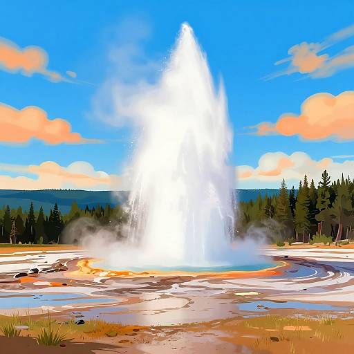 Colorful Old Faithful Geyser Eruption