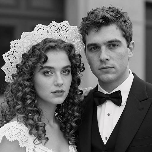 Black and White Portrait of Couple in Vintage Attire
