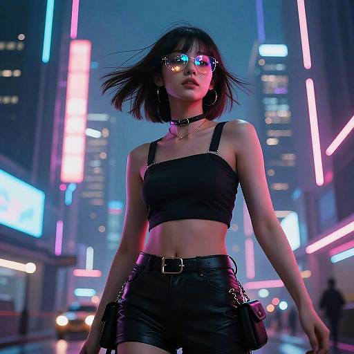Cyberpunk Daughter in Neon Cityscape