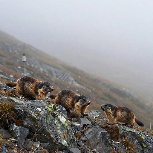 Misty Foothills with Scrambling Marmots