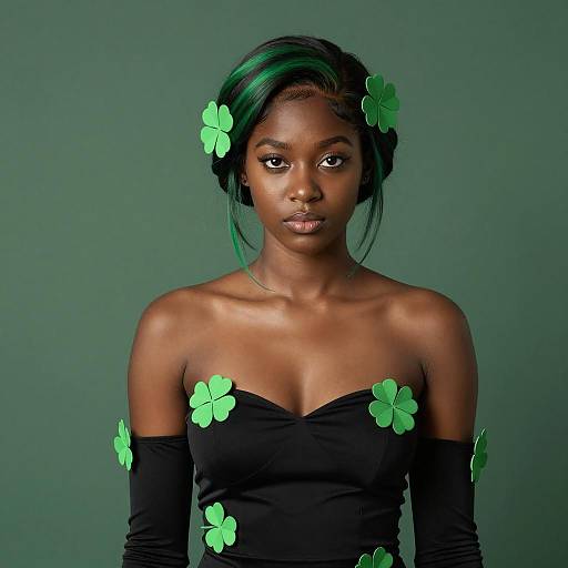 Elegant Dark-Skinned Girl in Green Dress