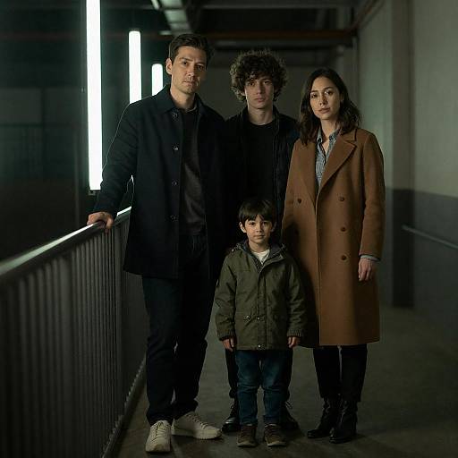 Family Portrait in Green Industrial Hallway