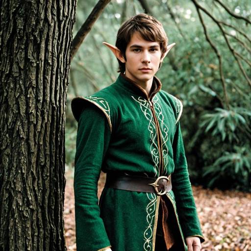 Male Fantasy Elf in Green Costume Outdoors