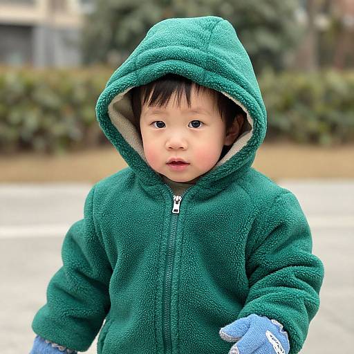 Child in Green Winter Outfit