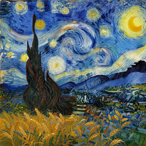 Van Gogh Style Countryside Sunset